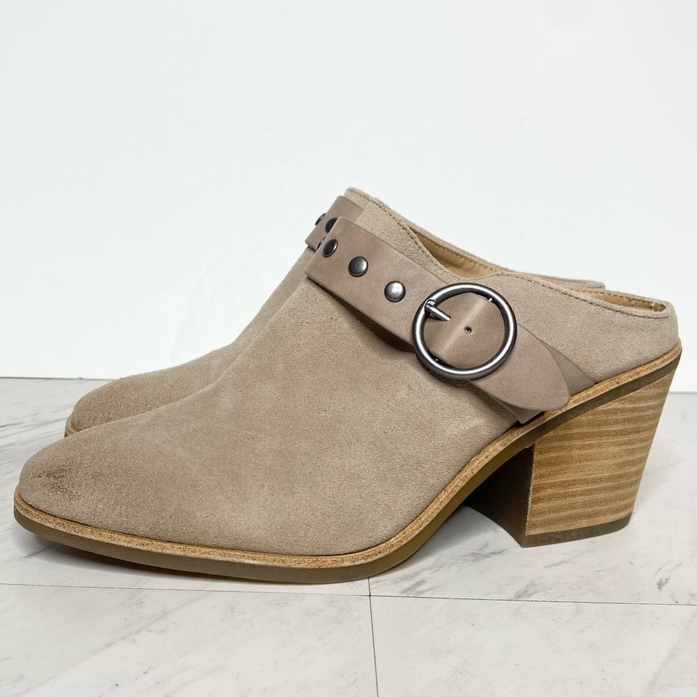 Sofft Corey Gray Tan Suede Heeled Clog 10M
